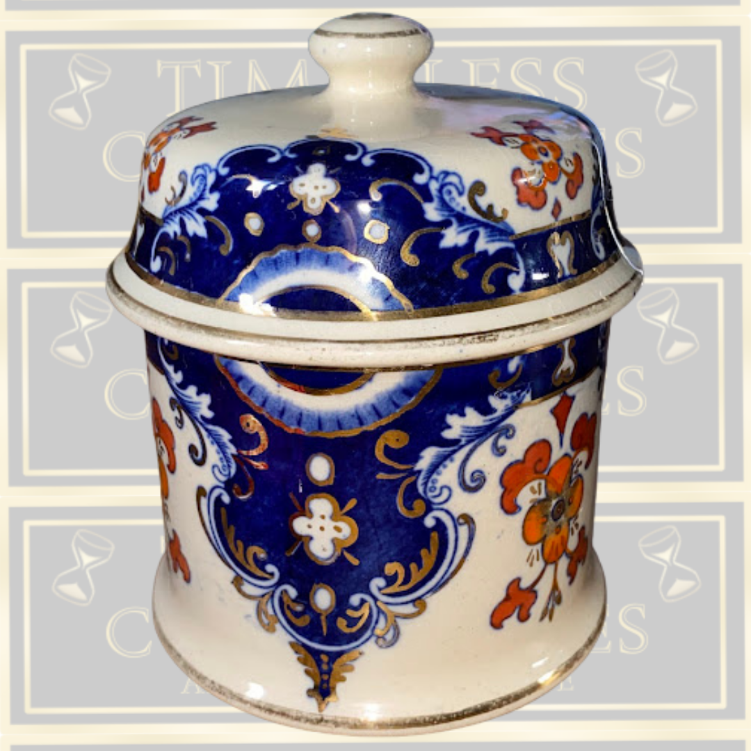 Antique Hand Painted Ceramic Lidded Tobacco Jar
