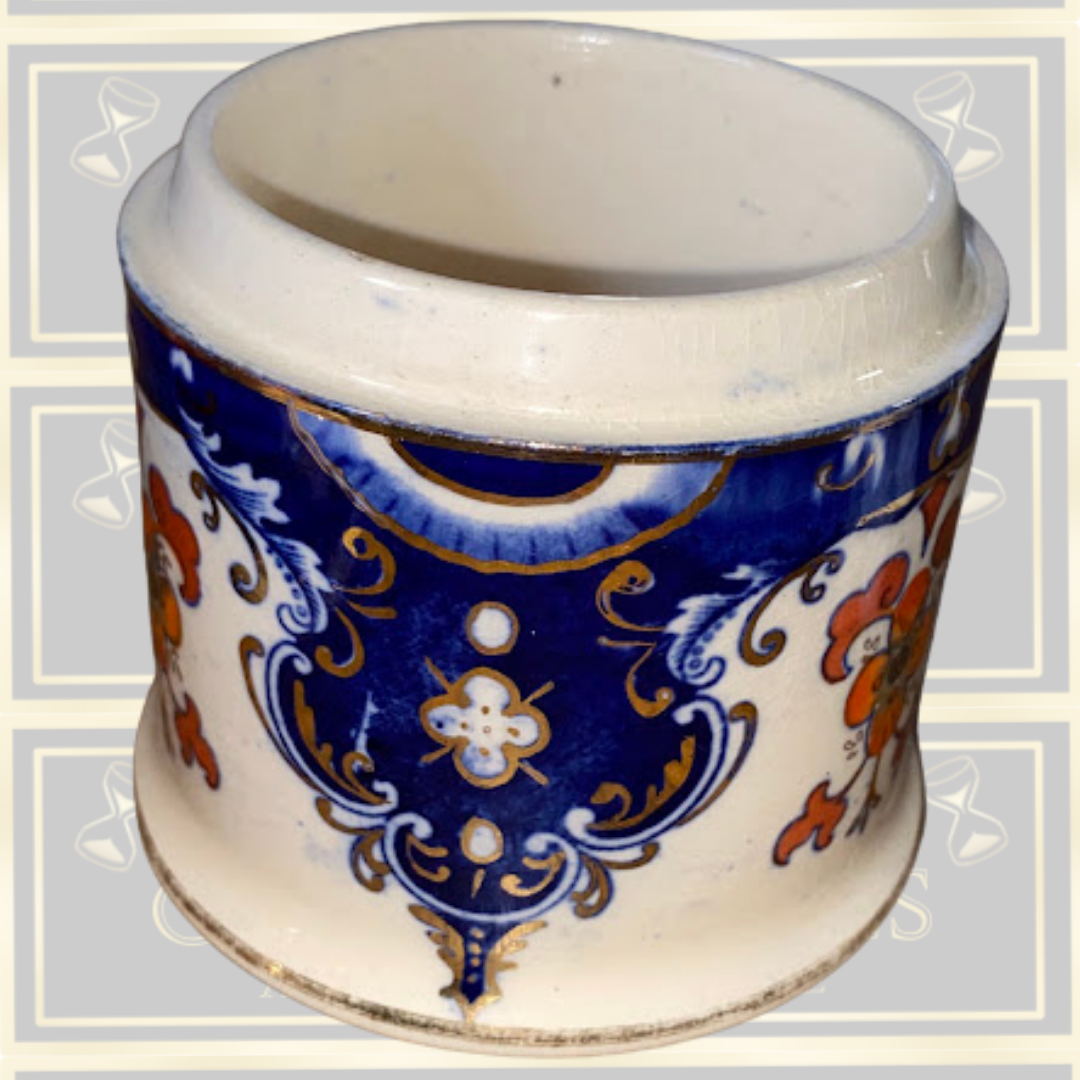 Antique Hand Painted Ceramic Lidded Tobacco Jar