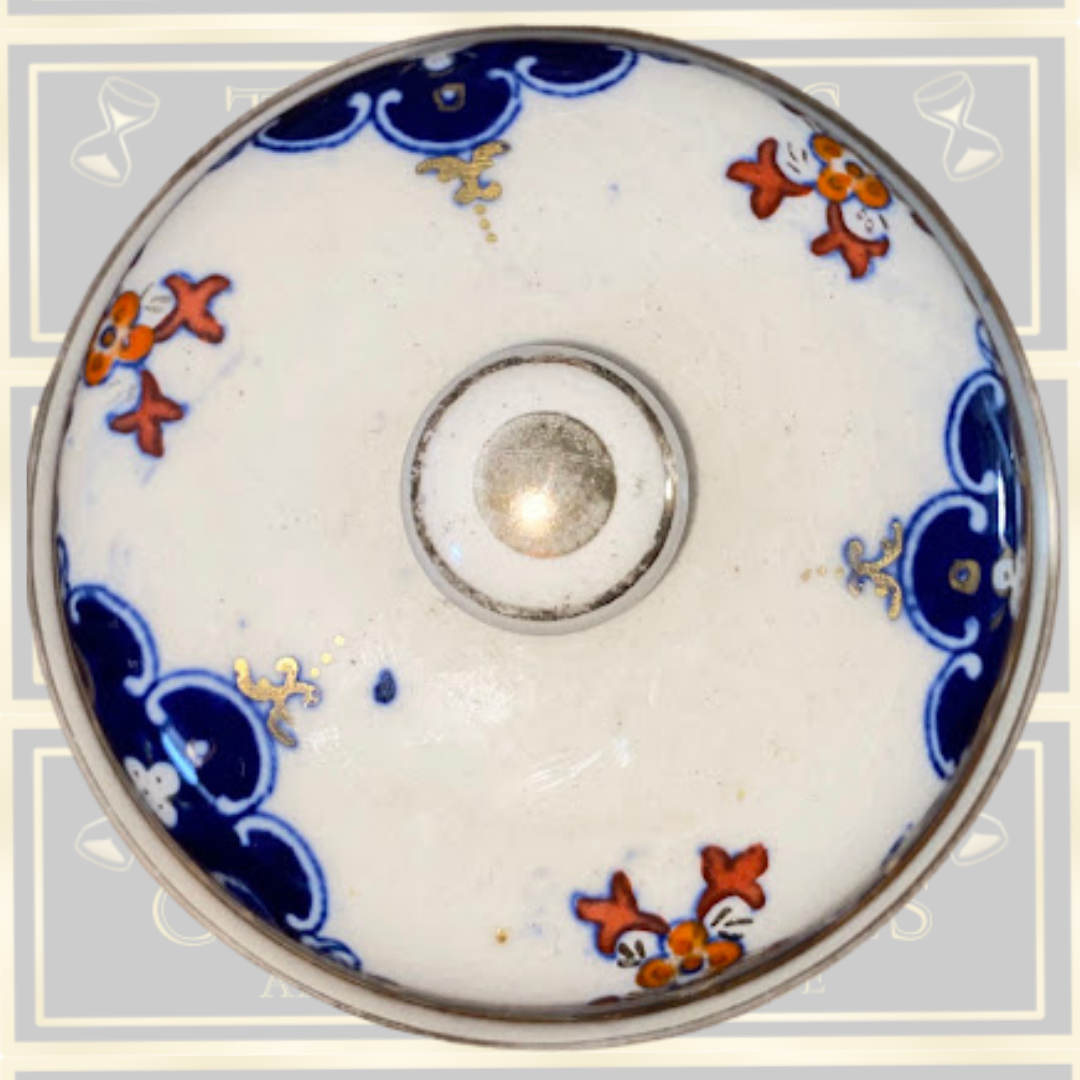 Antique Hand Painted Ceramic Lidded Tobacco Jar