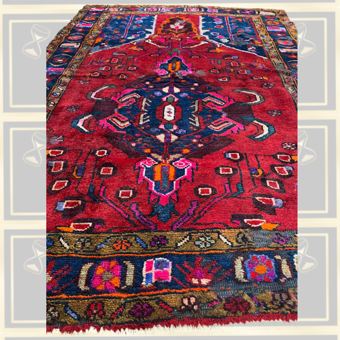 Vintage Hand-knotted Persian Hamadan Vibrant Tribal Rug