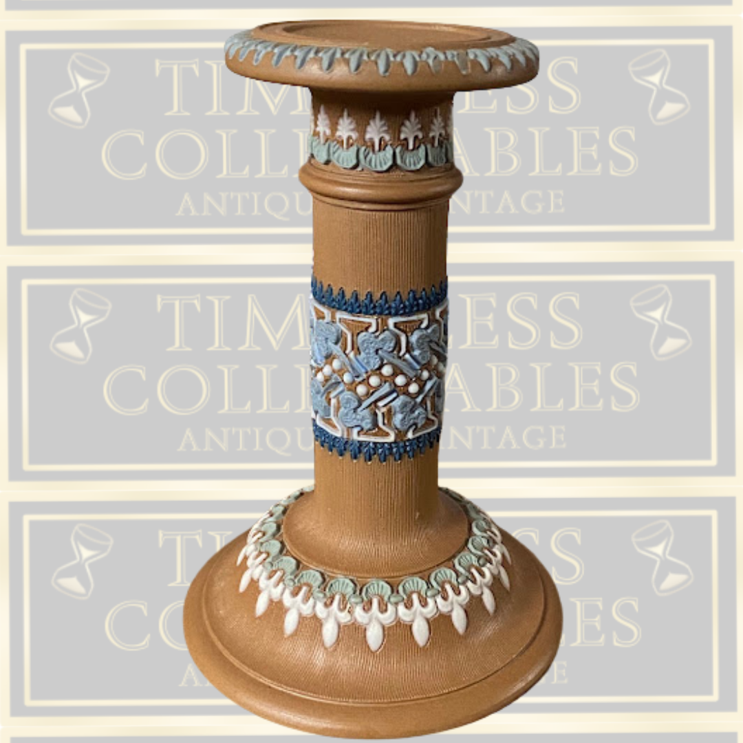 Antique Pair Doulton Lambeth Silicon Ware Candlestick Holders