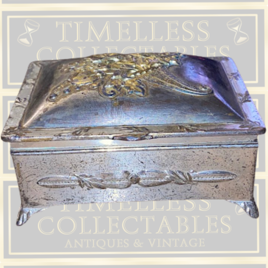 Vintage Cornucopia Design Decorative Silver Plate Trinket Box