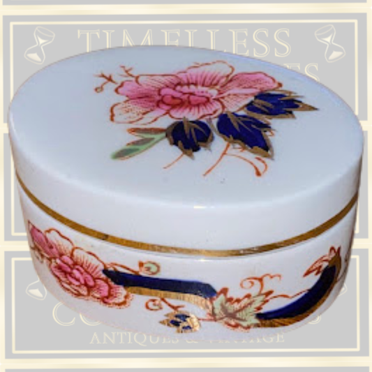 Mason's Ironstone Blue Red Floral Gilded Trinket Box