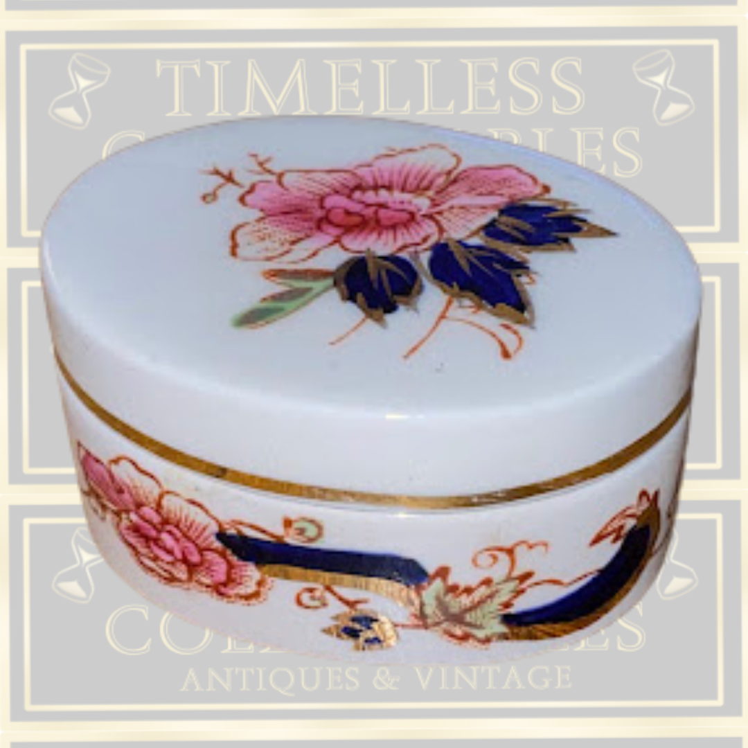 Mason's Ironstone Blue Red Floral Gilded Trinket Box