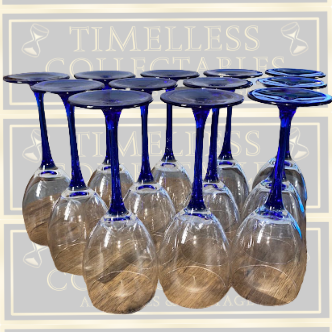 Vintage French Luminarc Neptune Cobalt Wine Glasses x 12