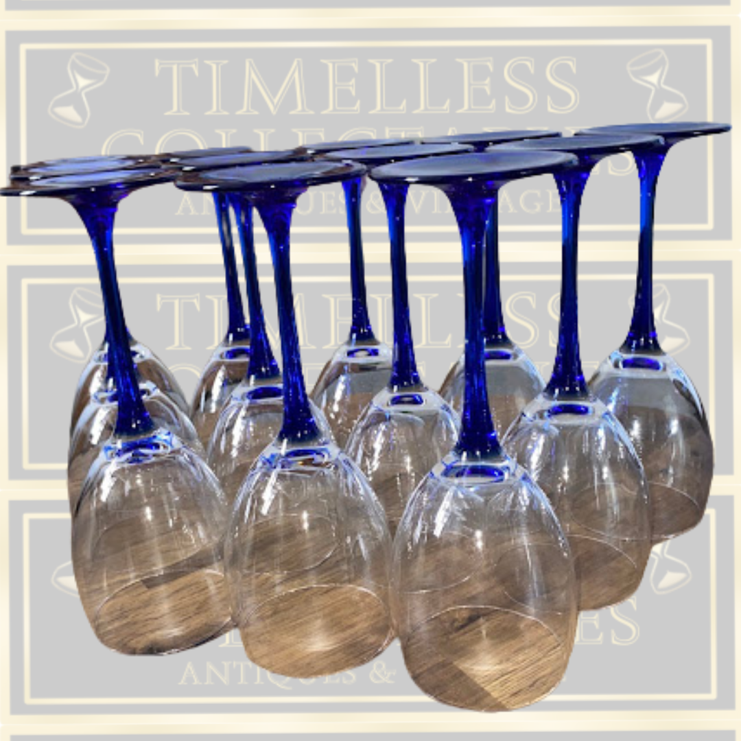 Vintage French Luminarc Neptune Cobalt Wine Glasses x 12