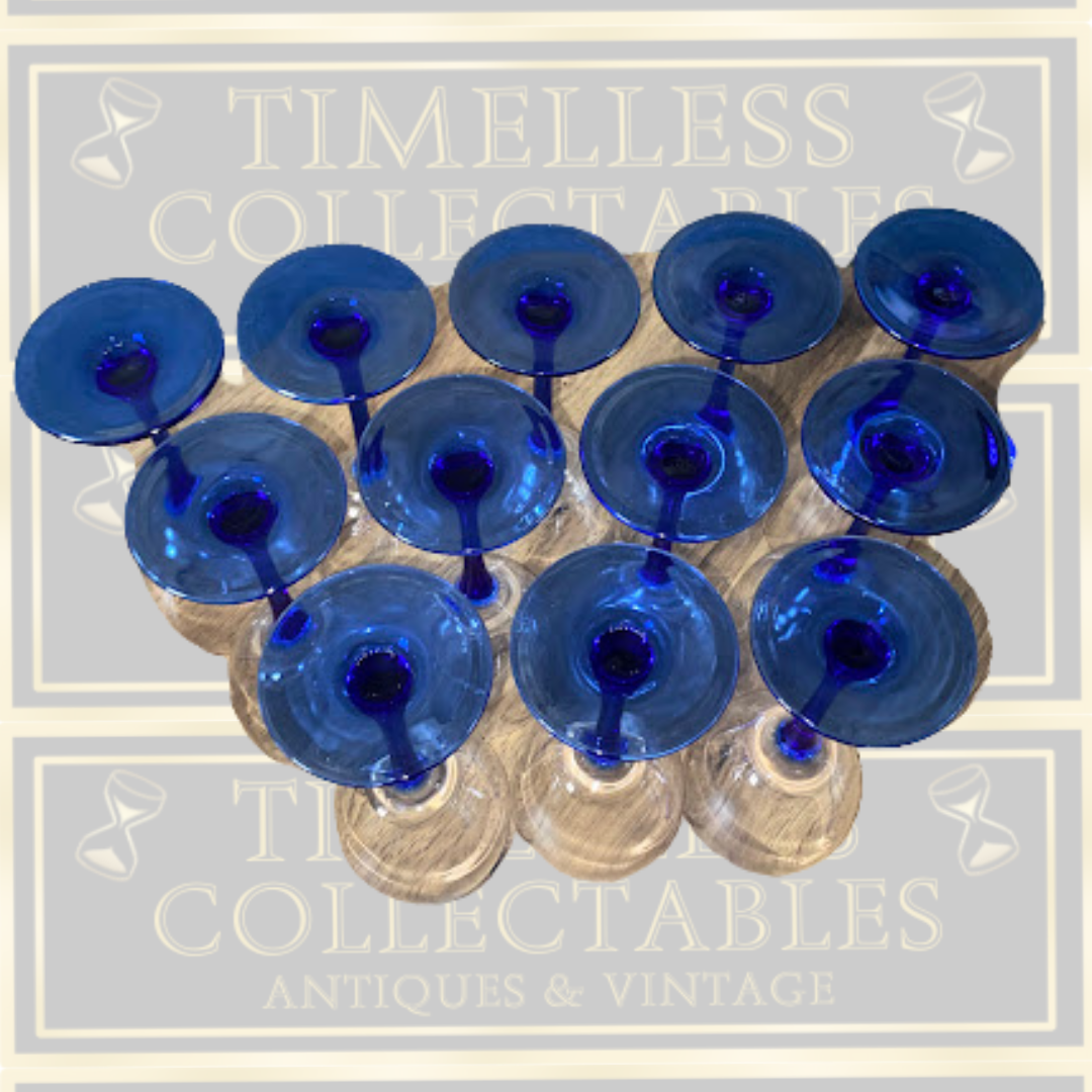 Vintage French Luminarc Neptune Cobalt Wine Glasses x 12