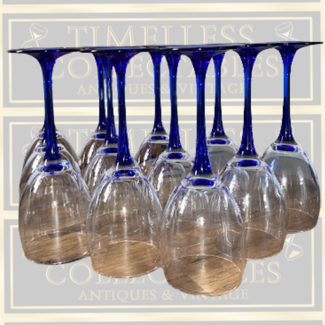 Vintage French Luminarc Neptune Cobalt Wine Glasses x 12