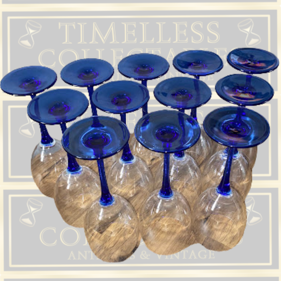 Vintage French Luminarc Neptune Cobalt Wine Glasses x 12