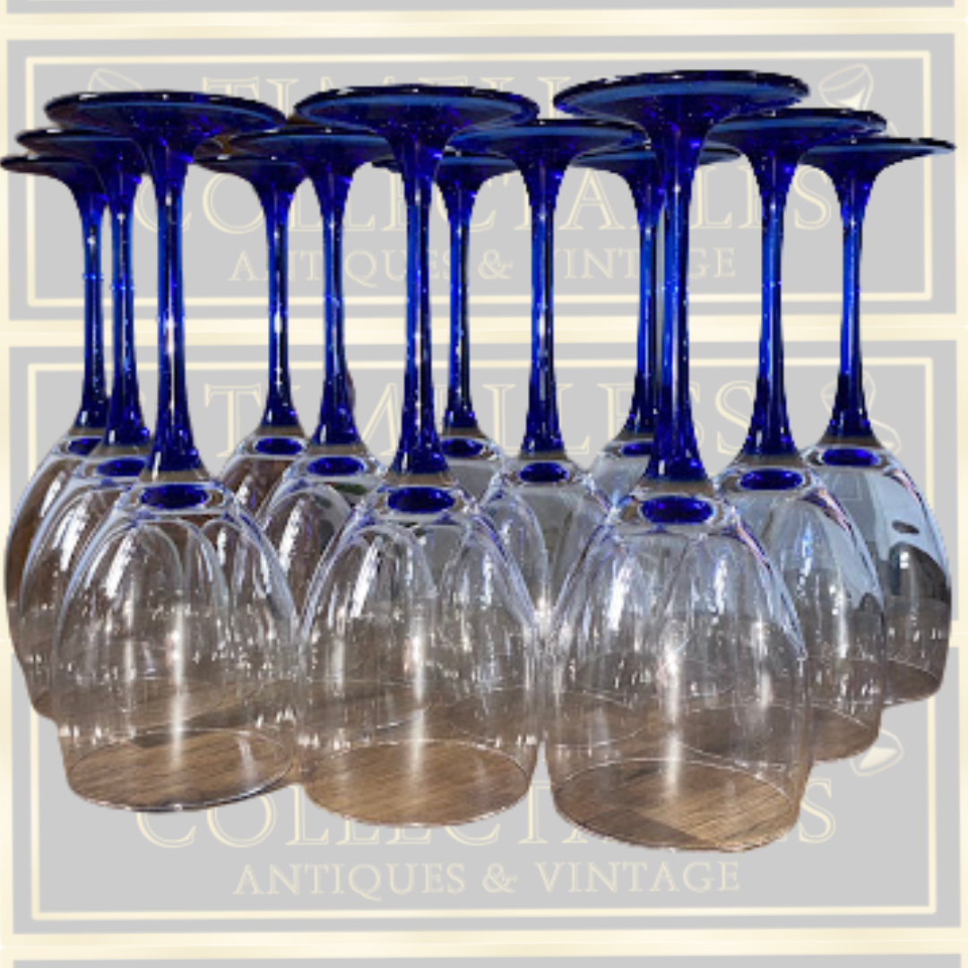 Vintage French Luminarc Neptune Cobalt Wine Glasses x 12