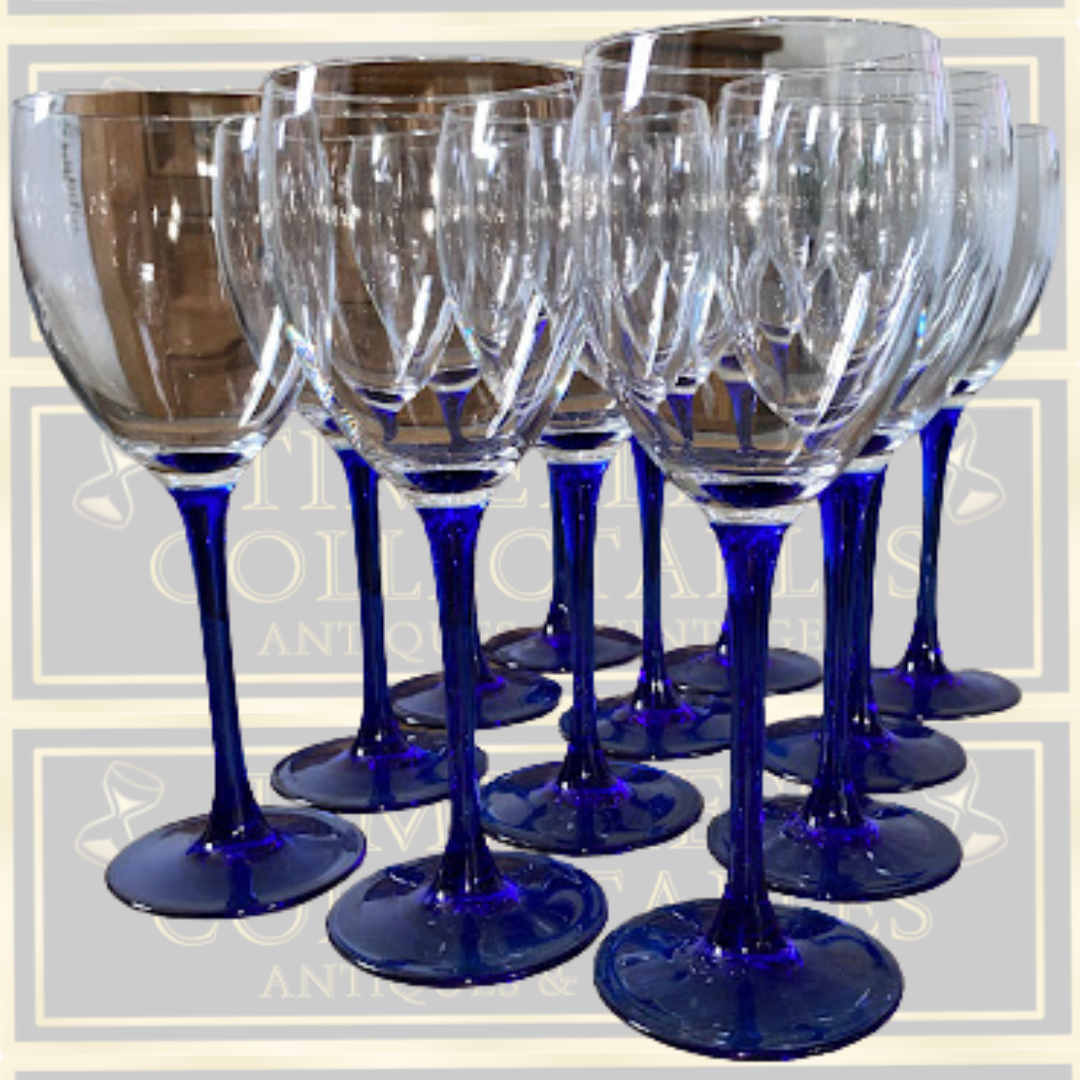 Vintage French Luminarc Neptune Cobalt Wine Glasses x 12