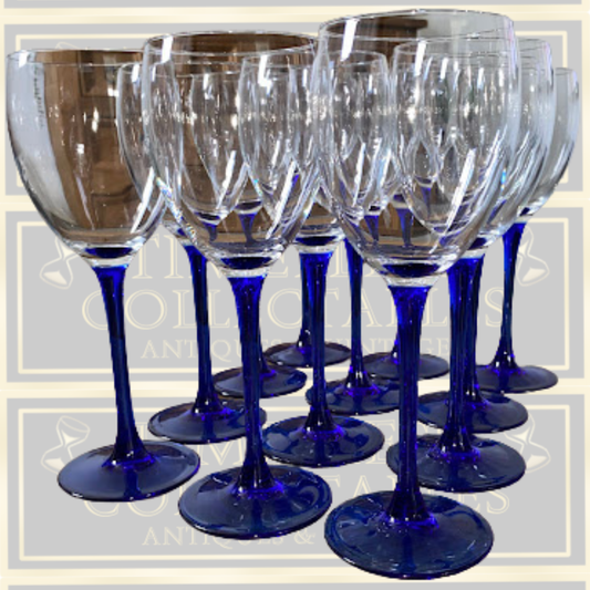 Vintage French Luminarc Neptune Cobalt Wine Glasses x 12