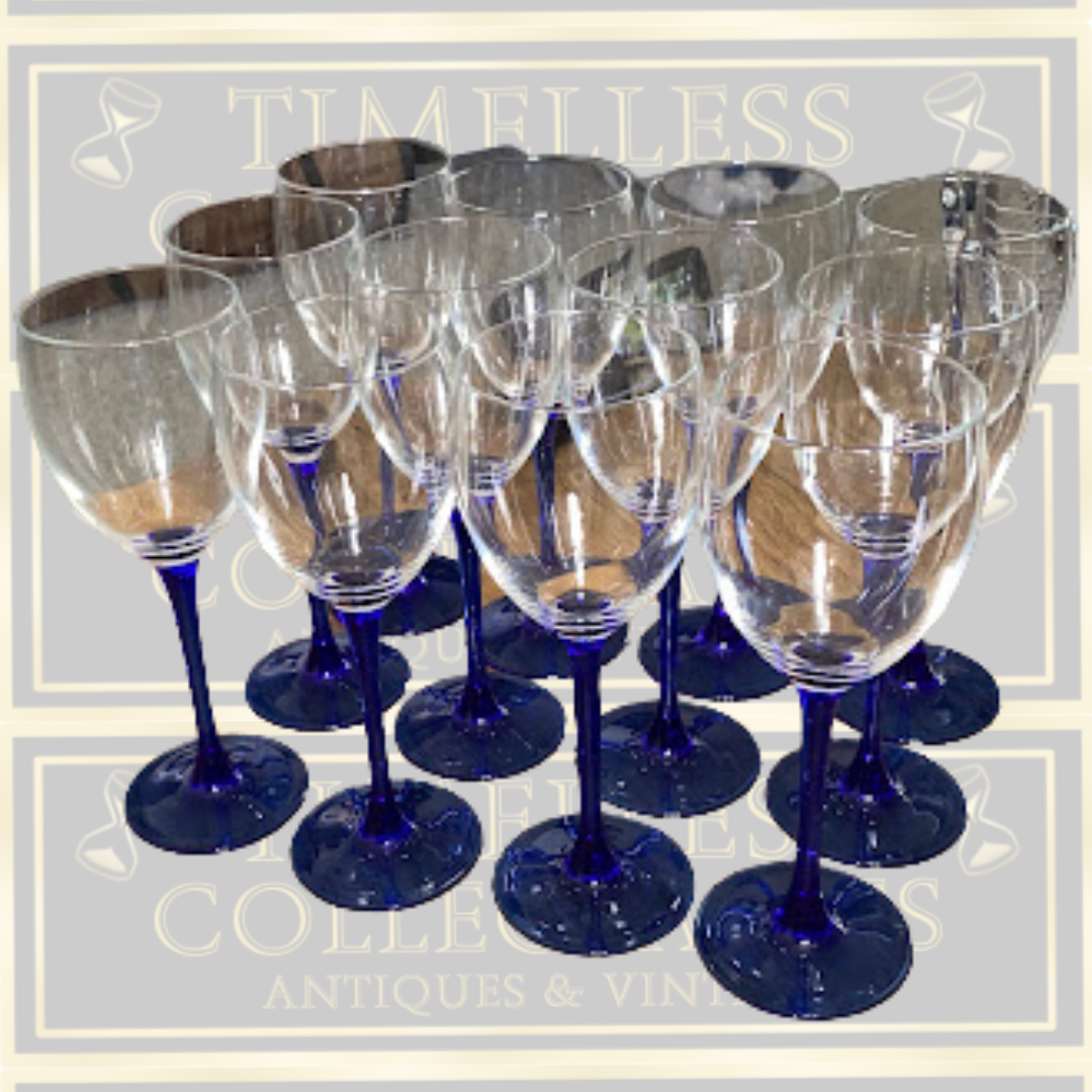Vintage French Luminarc Neptune Cobalt Wine Glasses x 12