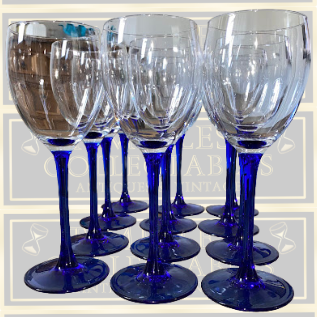 Vintage French Luminarc Neptune Cobalt Wine Glasses x 12