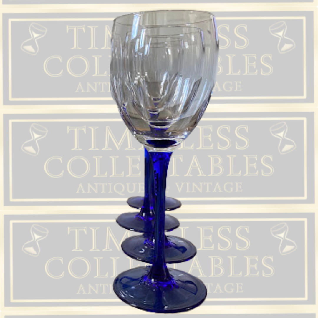 Vintage French Luminarc Neptune Cobalt Wine Glasses x 12