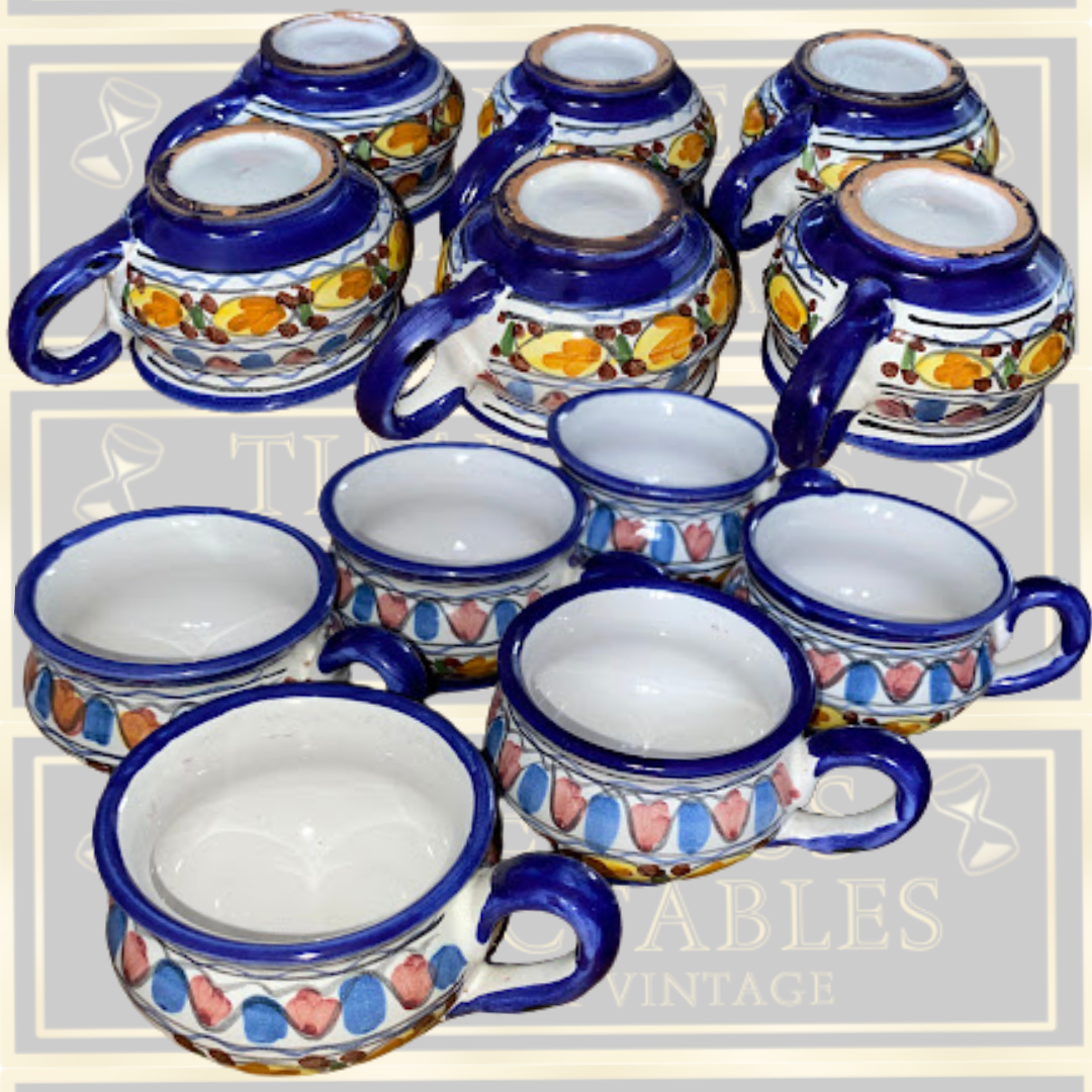 Vintage Italian Majolica Coffee Set Six Mugs & Tray