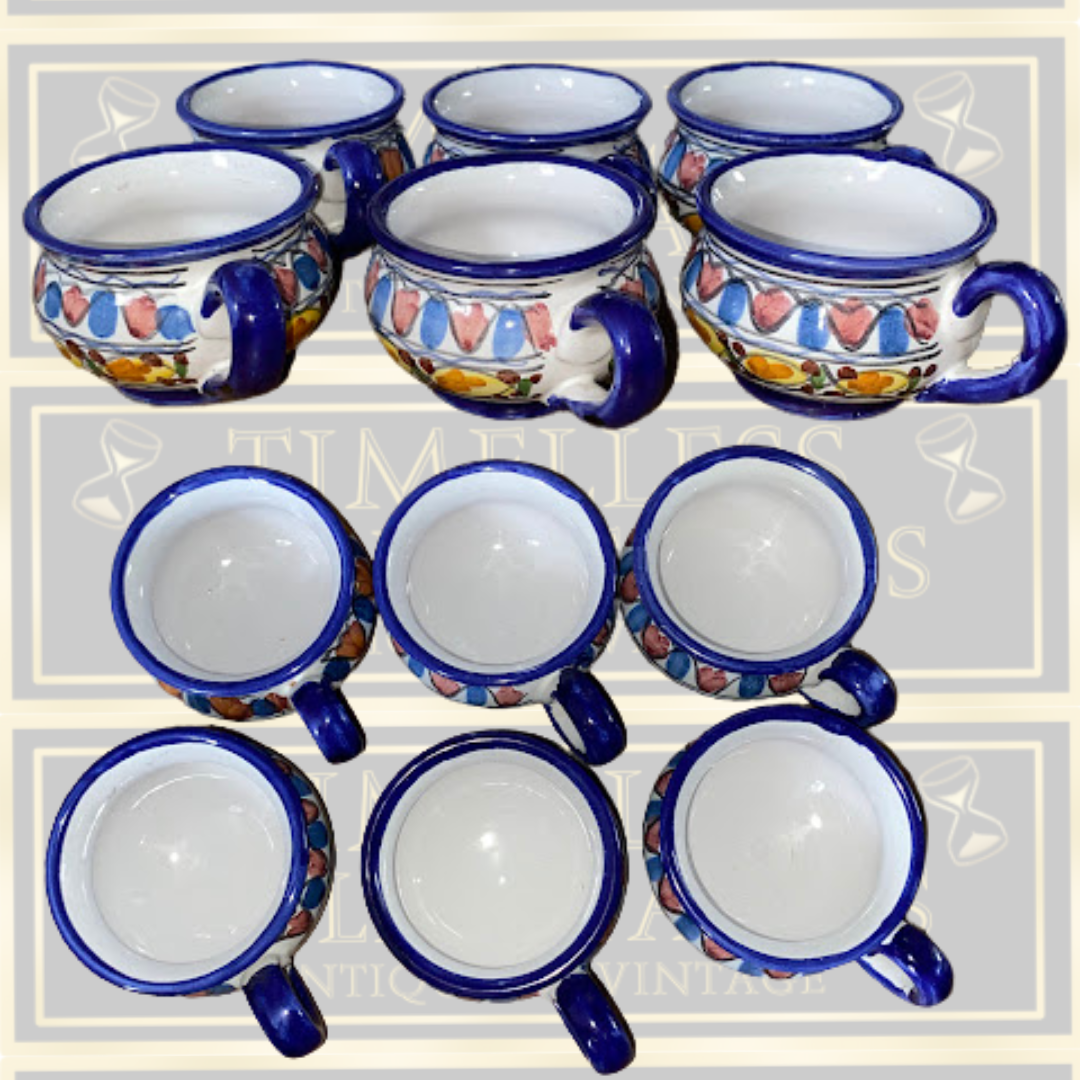 Vintage Italian Majolica Coffee Set Six Mugs & Tray