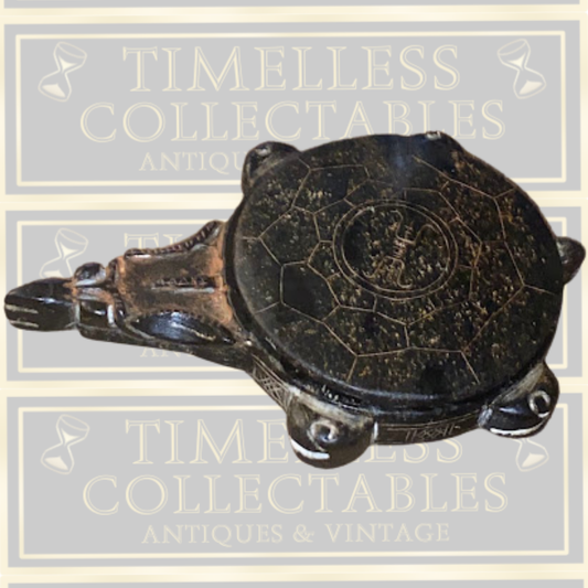 Vintage Chinese Lidded Carved Calligraphy Inkstone Turtle