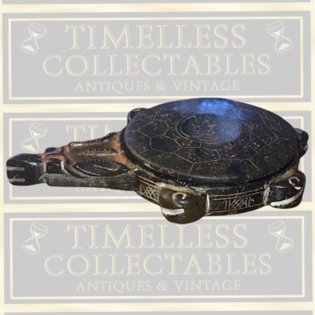 Vintage Chinese Lidded Carved Calligraphy Inkstone Turtle
