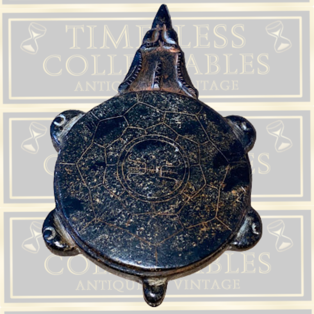 Vintage Chinese Lidded Carved Calligraphy Inkstone Turtle