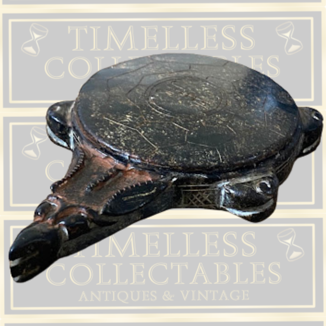Vintage Chinese Lidded Carved Calligraphy Inkstone Turtle