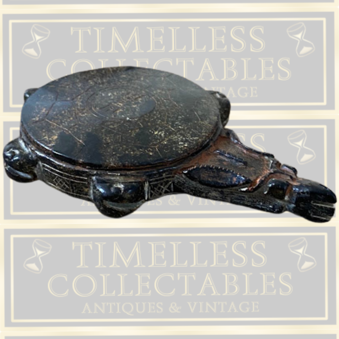 Vintage Chinese Lidded Carved Calligraphy Inkstone Turtle