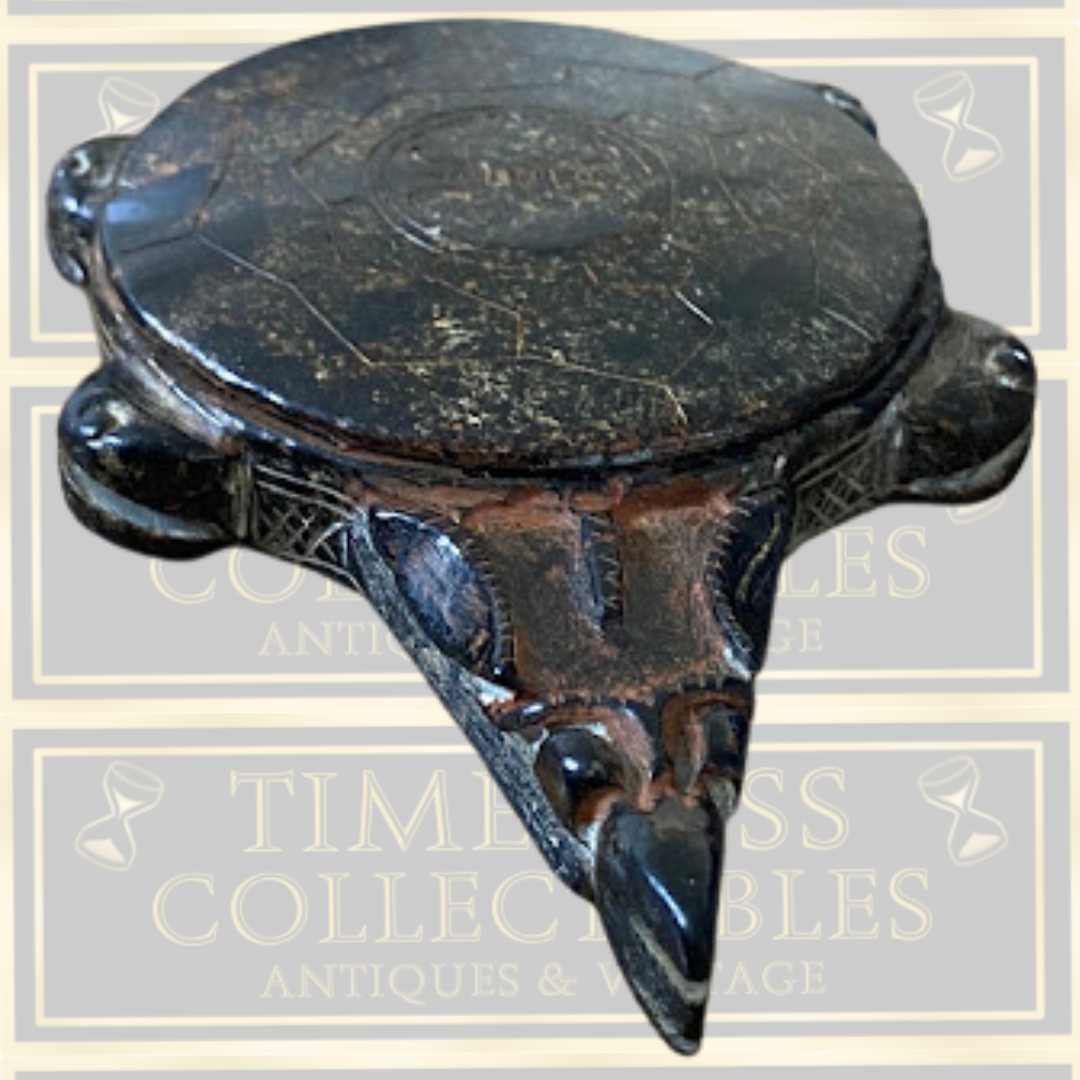 Vintage Chinese Lidded Carved Calligraphy Inkstone Turtle