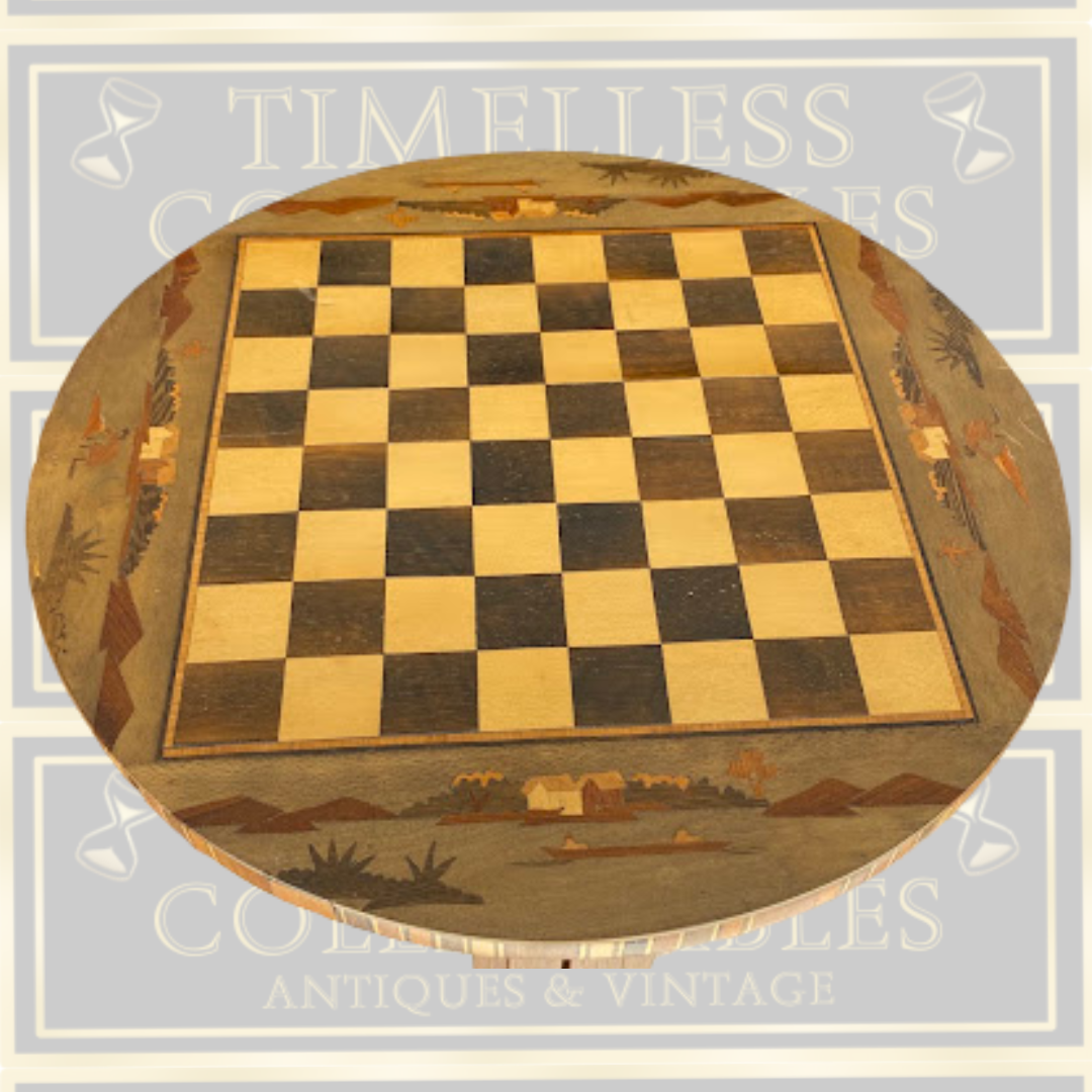 Vintage Round Marquetry Table Top Chest Board