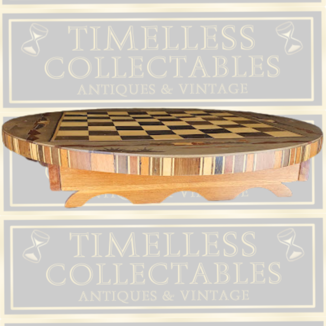 Vintage Round Marquetry Table Top Chest Board