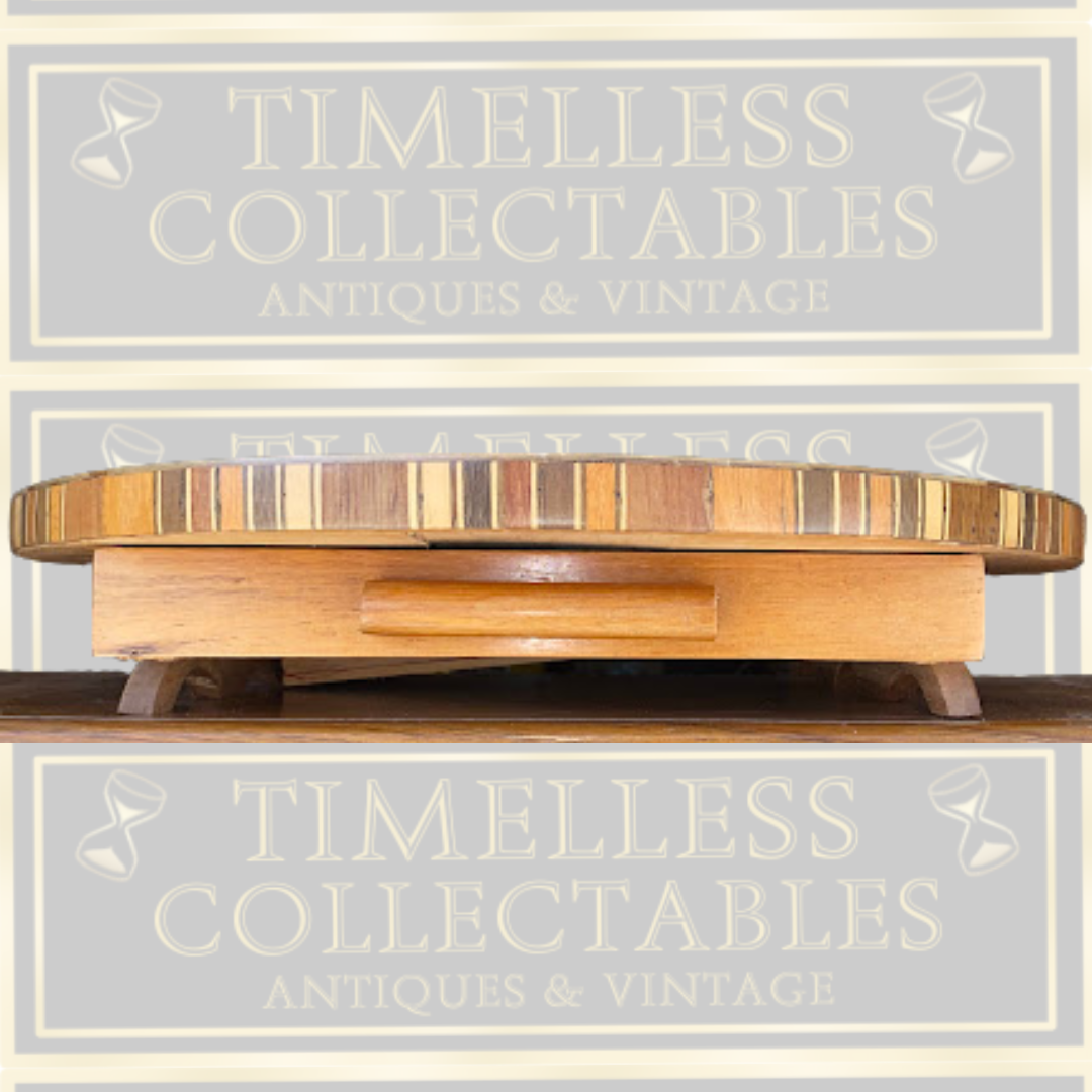 Vintage Round Marquetry Table Top Chest Board