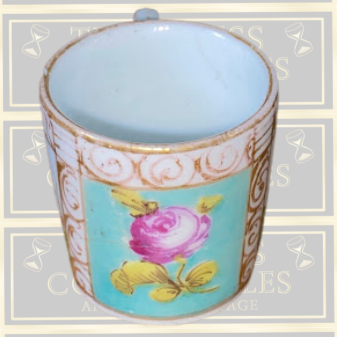 Antique Dresden Helena Wolfsohn Demitasse Cup – Watteau Courting Scene (c. 1875)