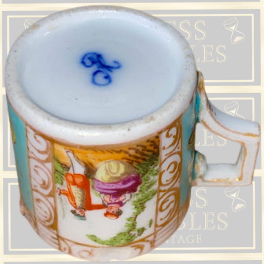 Antique Dresden Helena Wolfsohn Demitasse Cup – Watteau Courting Scene (c. 1875)