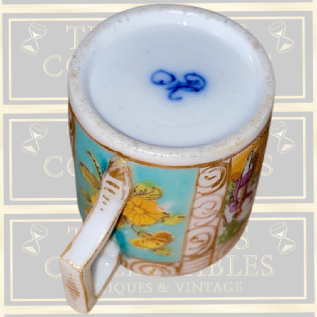 Antique Dresden Helena Wolfsohn Demitasse Cup – Watteau Courting Scene (c. 1875)