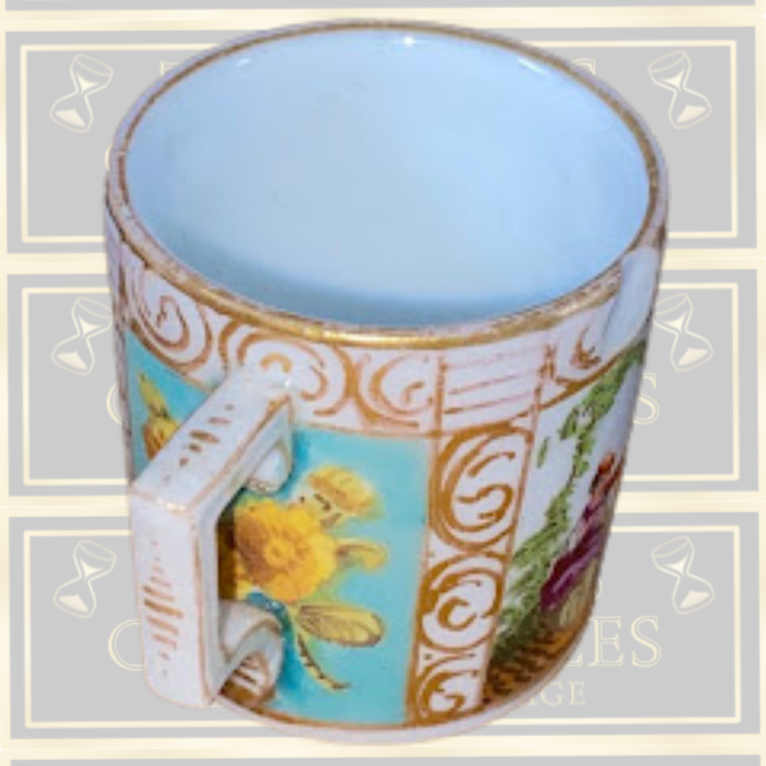 Antique Dresden Helena Wolfsohn Demitasse Cup – Watteau Courting Scene (c. 1875)