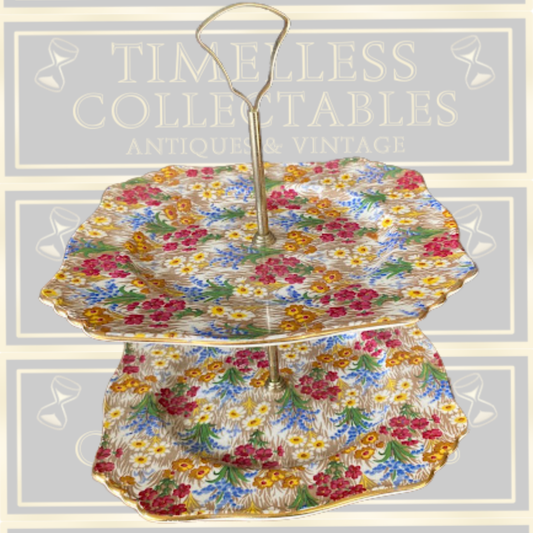 Vintage Royal Winton Grimwades Two Tier Chintz Cake Stand