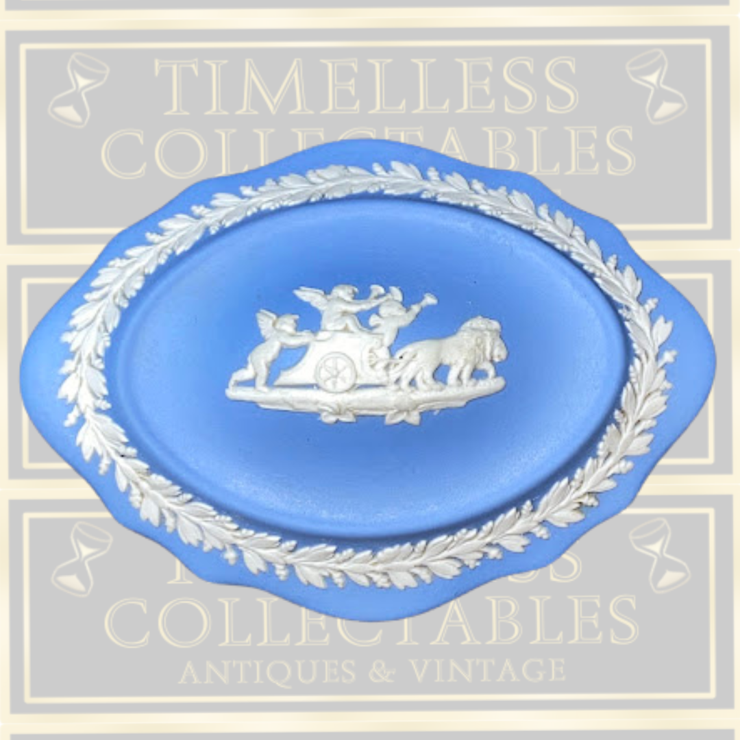 Vintage Wedgwood Blue Jasperware Lidded Oval Trinket Box