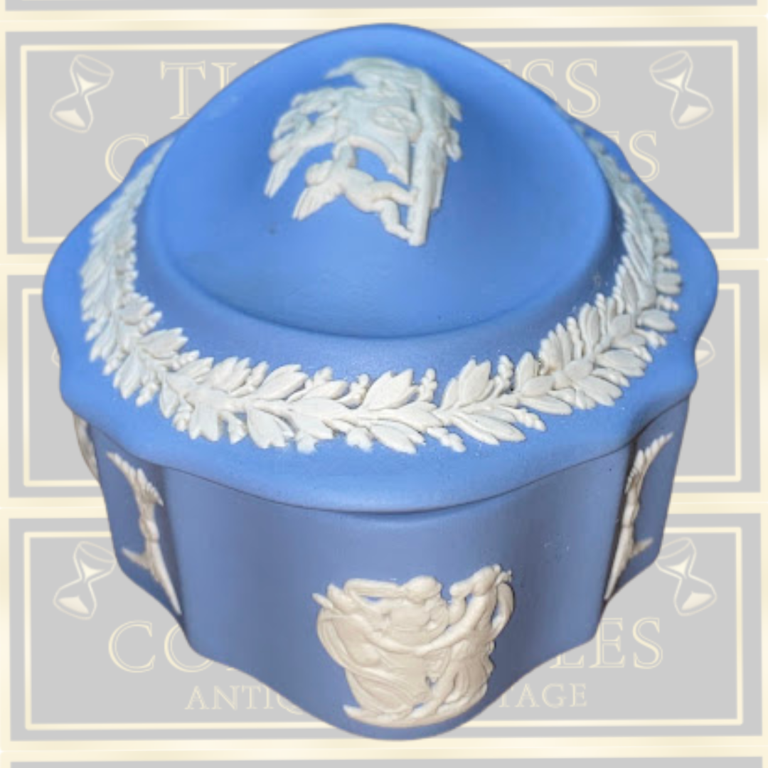 Vintage Wedgwood Blue Jasperware Lidded Oval Trinket Box
