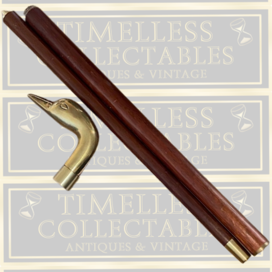 Vintage Brass Duck/Swan Head Wooden Walking Cane