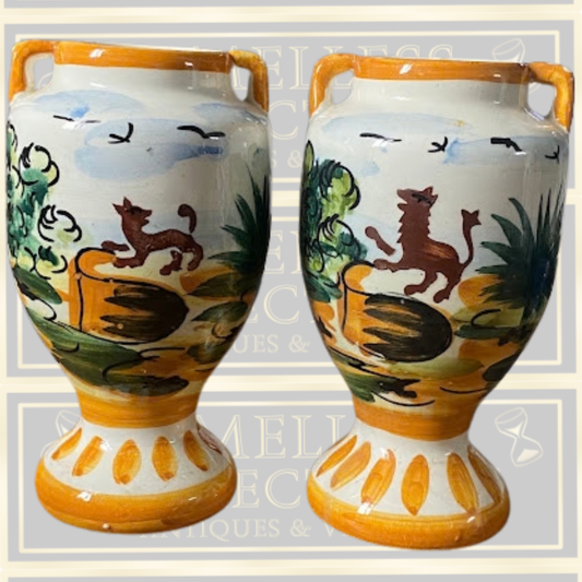 Vintage Hand-Painted Ceramic Majolica Vases