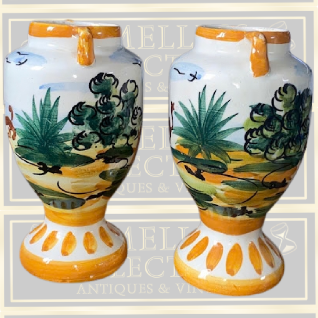 Vintage Hand-Painted Ceramic Majolica Vases