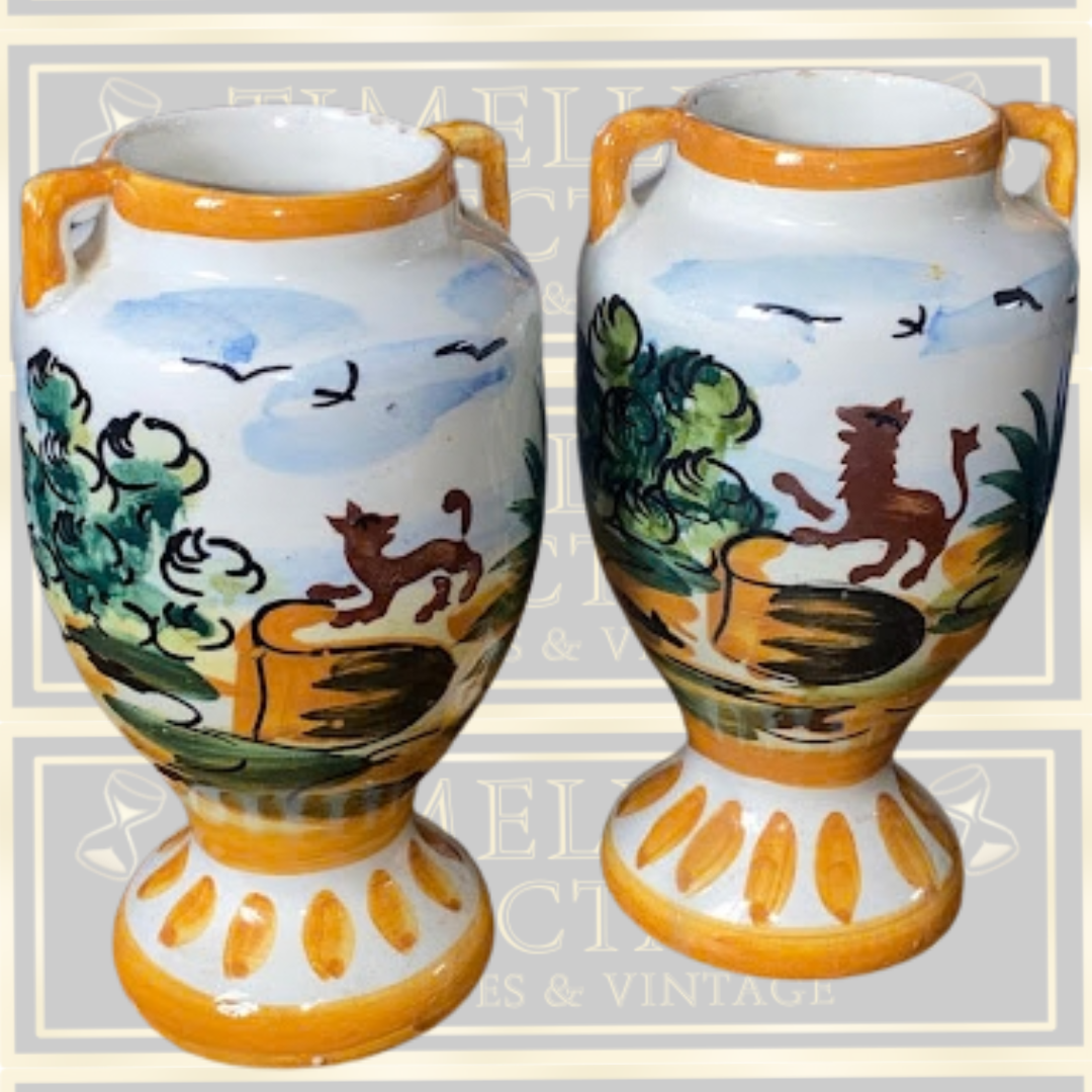 Vintage Hand-Painted Ceramic Majolica Vases