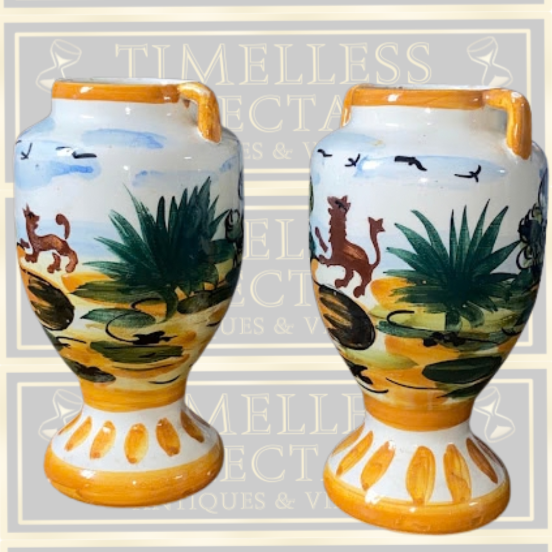 Vintage Hand-Painted Ceramic Majolica Vases