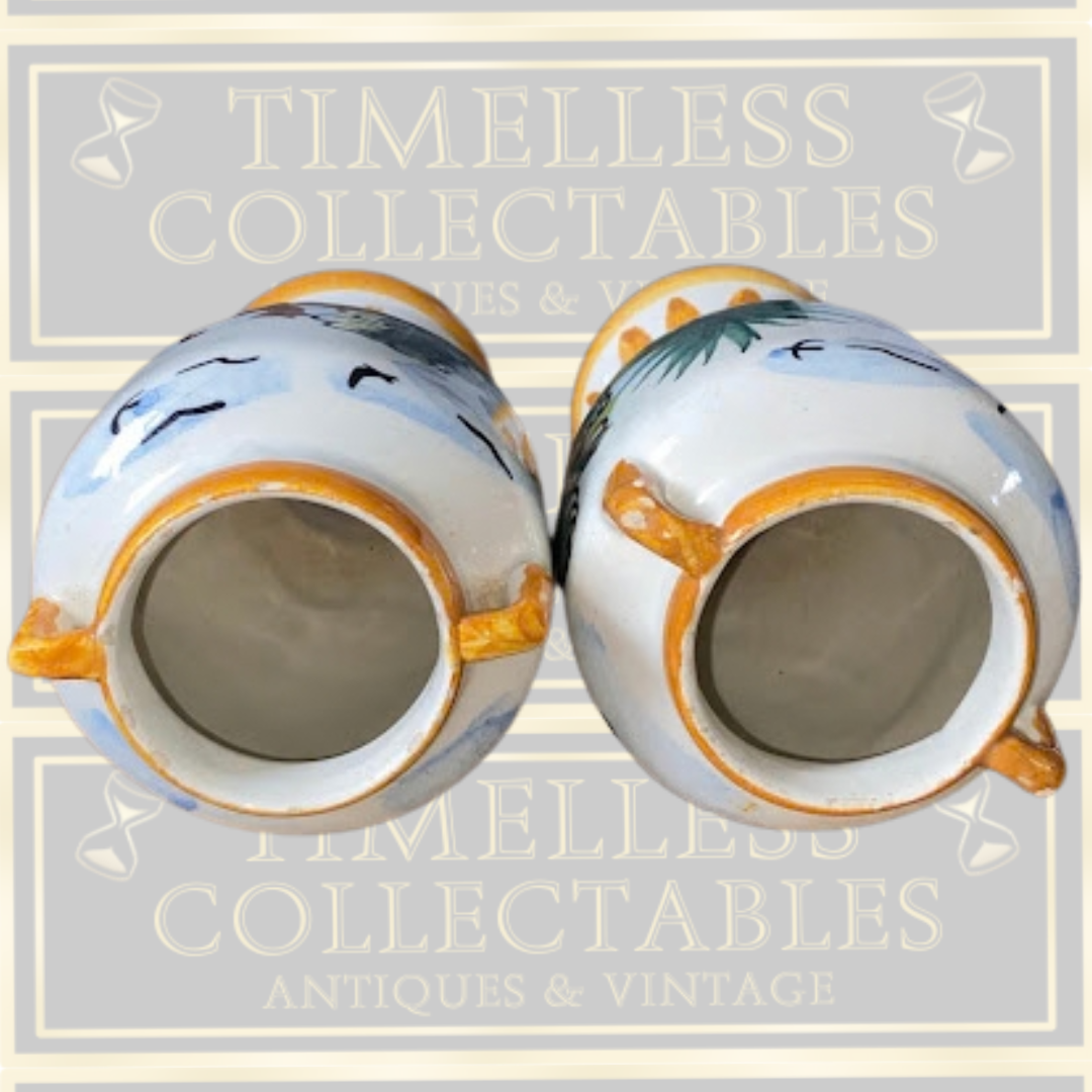 Vintage Hand-Painted Ceramic Majolica Vases