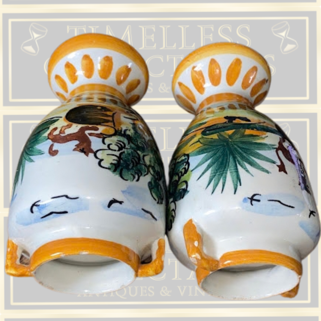 Vintage Hand-Painted Ceramic Majolica Vases