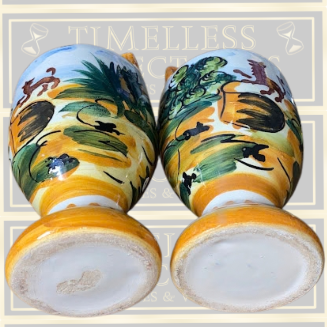 Vintage Hand-Painted Ceramic Majolica Vases