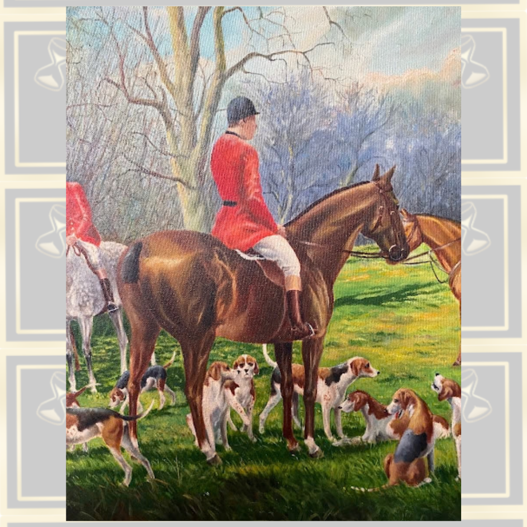 Vintage English Fox Hunting Scene Oil Painting on Canvas – Signed B. Ward