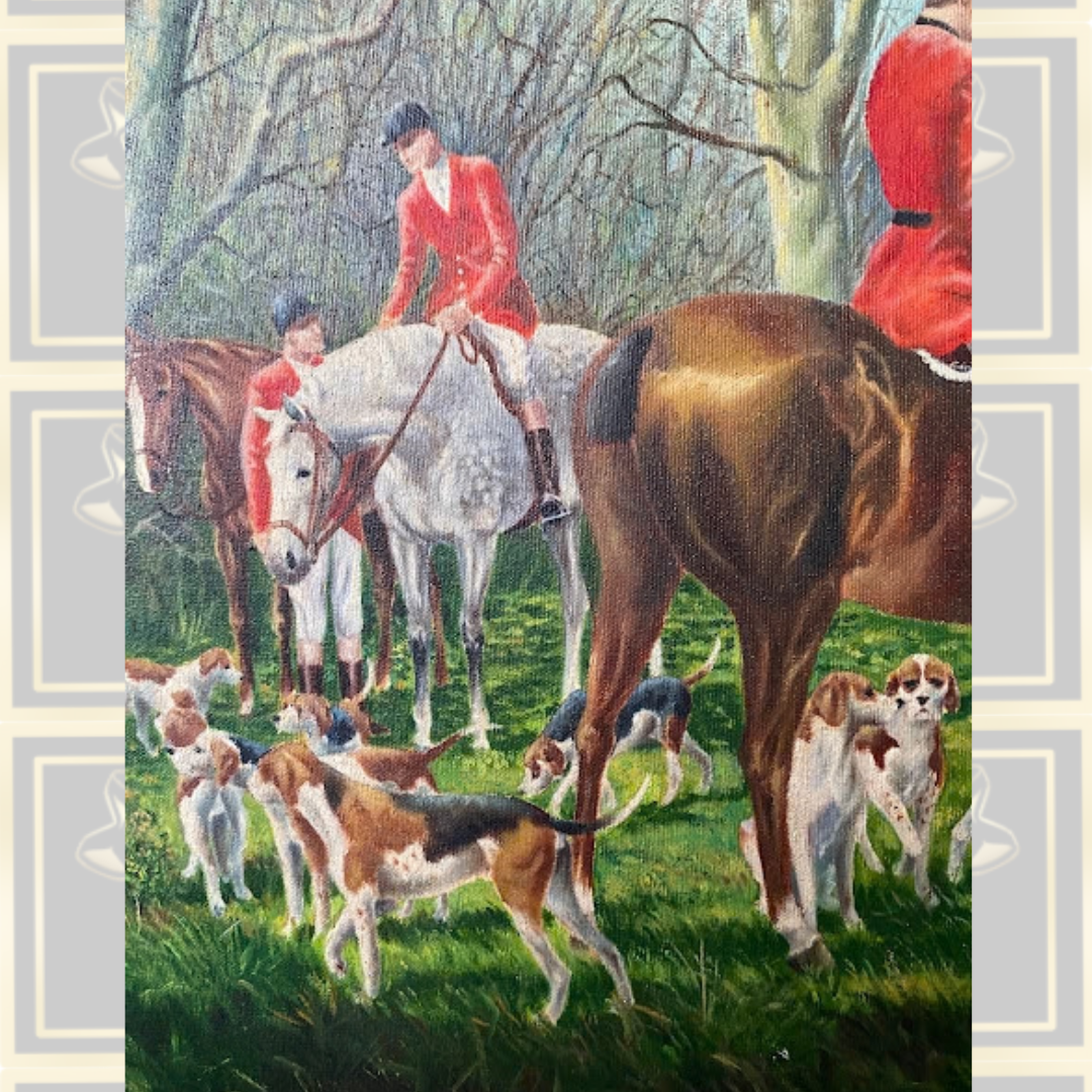 Vintage English Fox Hunting Scene Oil Painting on Canvas – Signed B. Ward