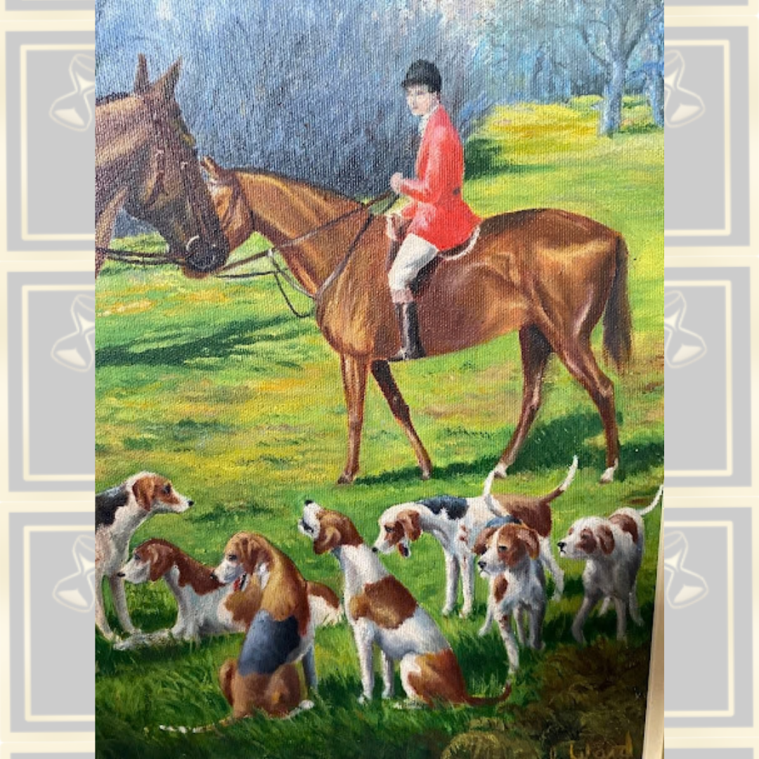 Vintage English Fox Hunting Scene Oil Painting on Canvas – Signed B. Ward
