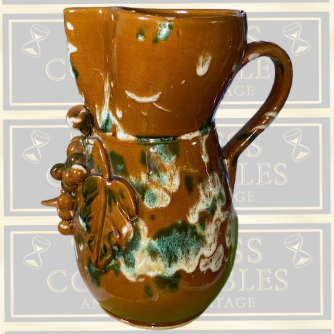 Vintage French Barbotine/Majolica Grape Wine Pitcher