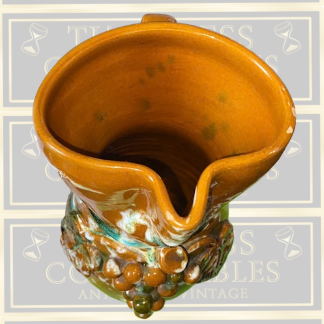 Vintage French Barbotine/Majolica Grape Wine Pitcher